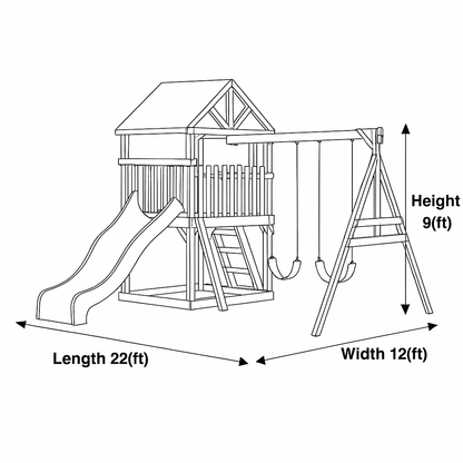 Wooden Outdoor Swingset with Double Slides & Playhouse | Durable Kids Playground