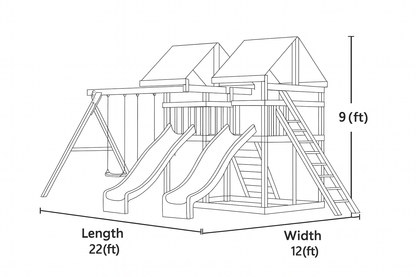 Wooden Swingset with Double Slides & Climbing Ladder – 22x12 ft Outdoor Playset