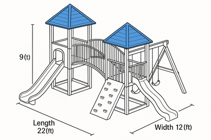 Epoxy Plastic Swingset with Double Towers, Bridge & Slides – Outdoor Playground for Kids