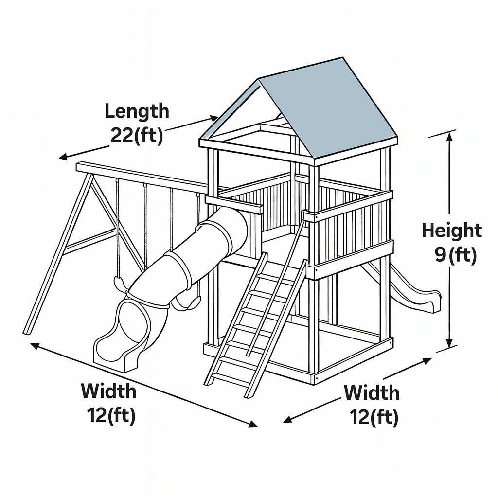Premium Wooden Swingset with Dual Slides, Climbing Wall & Swing Set – 22ft x 12ft x 9ft Outdoor Playset