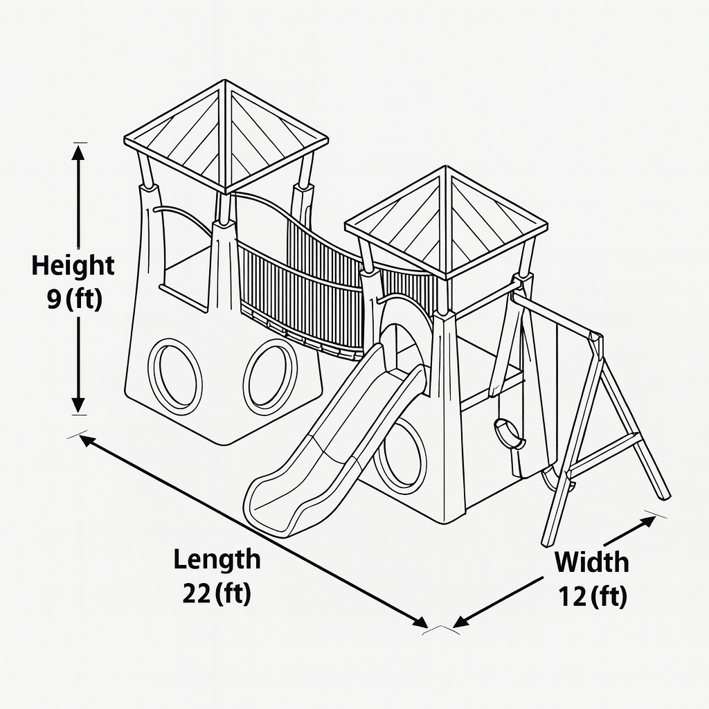 Durable Epoxy Plastic Swingset with Slide & Playhouse – 22ft x 12ft