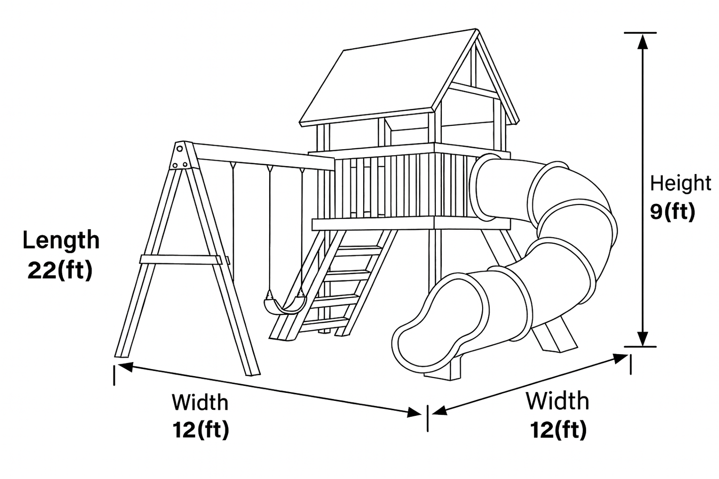 Wooden Swingset with Yellow Tube Slide & Double Swings | Outdoor Backyard Playground 22ft x 12ft x 9ft