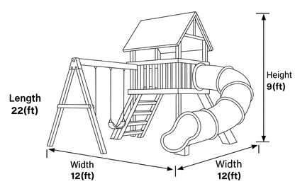Wooden Swingset with Yellow Tube Slide & Double Swings | Outdoor Backyard Playground 22ft x 12ft x 9ft