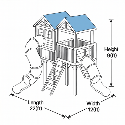 Wooden Treehouse Swingset with Double Tube Slides – Outdoor Playset