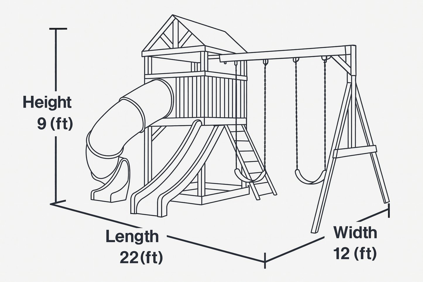 Wooden Swingset with Tube Slide, Double Slide & Swings – Outdoor Playset