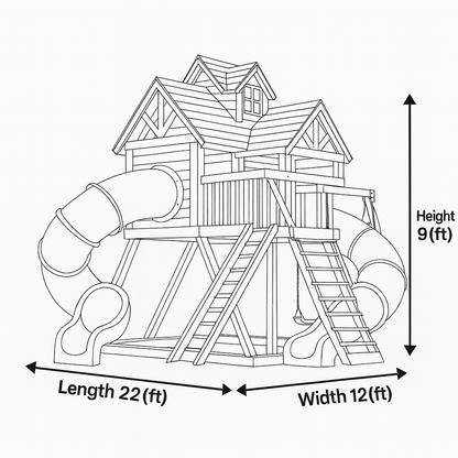 Wooden Swingset with Double Tube Slides & Playhouse – Kids Outdoor Playground