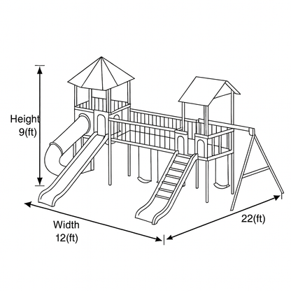 Wooden Swingset with Double Towers, Tube Slide & Swings – Kids Outdoor Playground