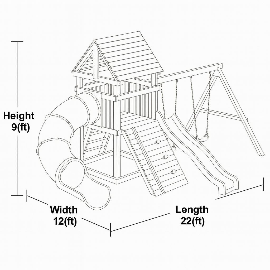 Wooden Swingset with Tube Slide, Rock Wall & Double Swings – Kids Outdoor Playground