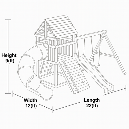 Wooden Swingset with Tube Slide, Rock Wall & Double Swings – Kids Outdoor Playground