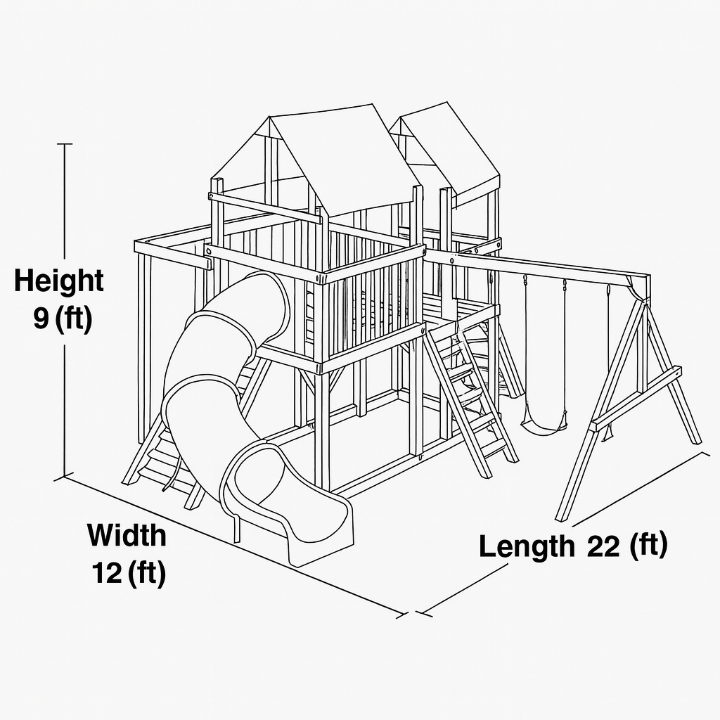 Wooden Swingset with Double Towers, Slide & Swings – Outdoor Kids Playground