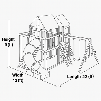 Wooden Swingset with Double Towers, Slide & Swings – Outdoor Kids Playground