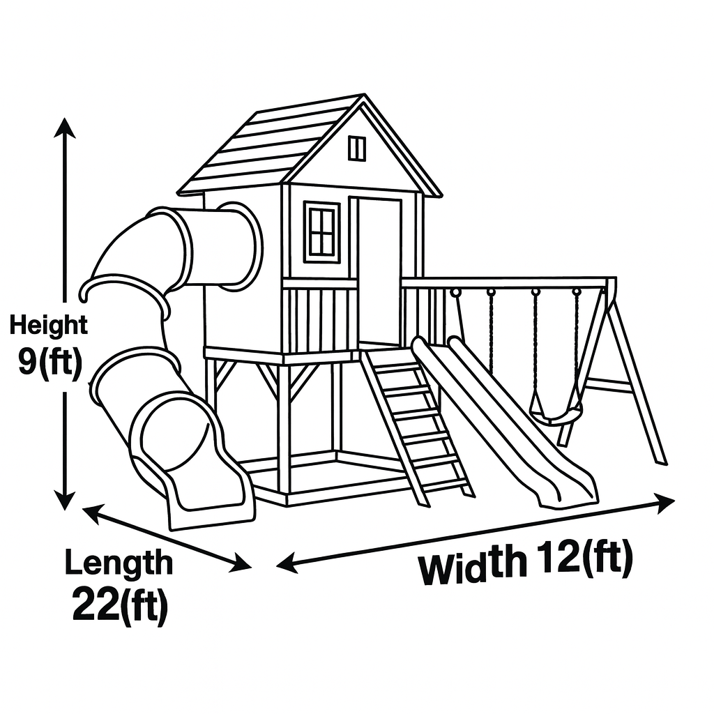 Modern Wooden Swingset with Slide & Playhouse – Outdoor Kids Playground