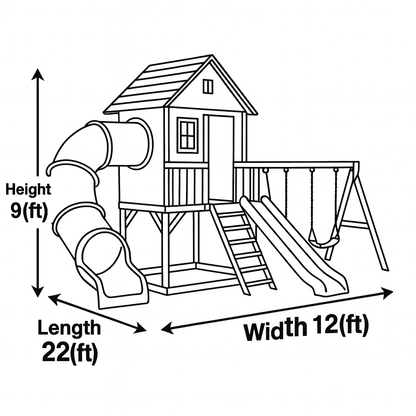Modern Wooden Swingset with Slide & Playhouse – Outdoor Kids Playground