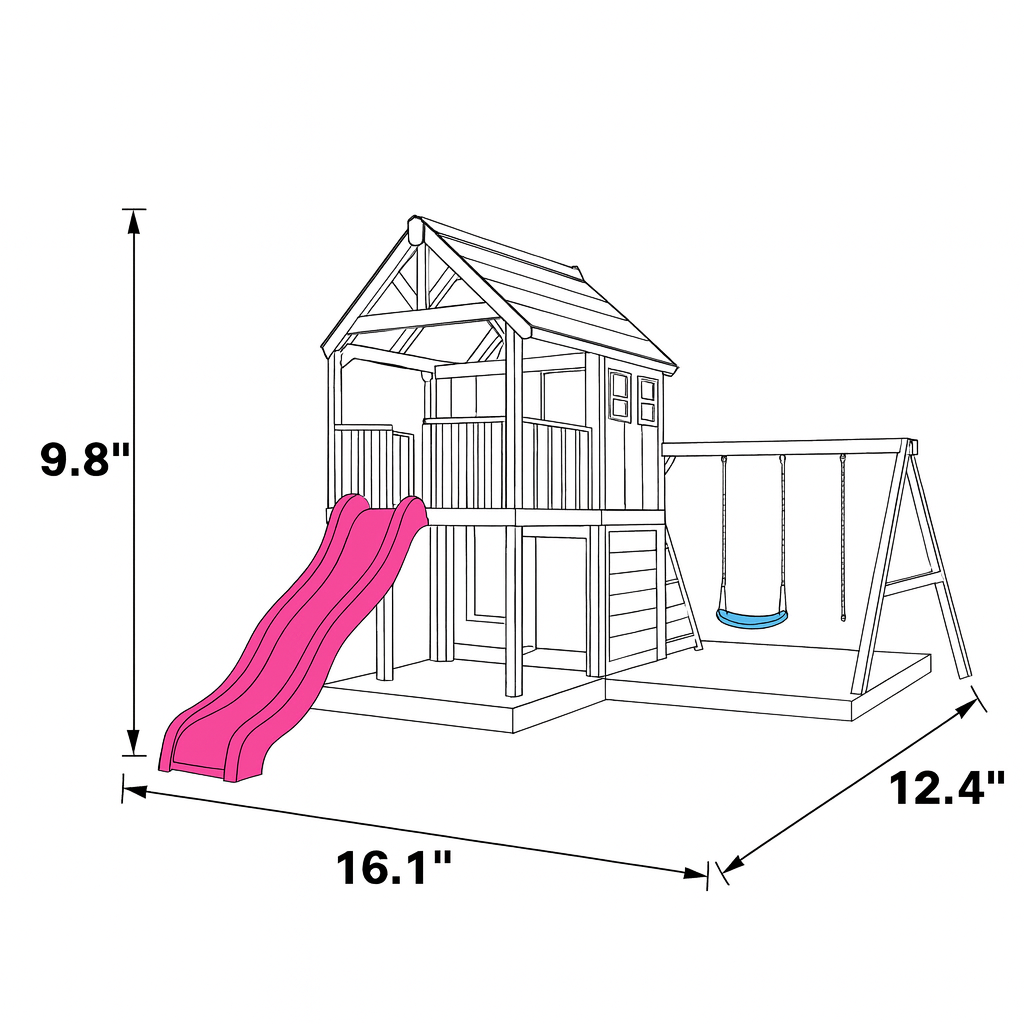 Large Backyard Playground – Wooden Swing Set with Slide, Sandbox & Swings