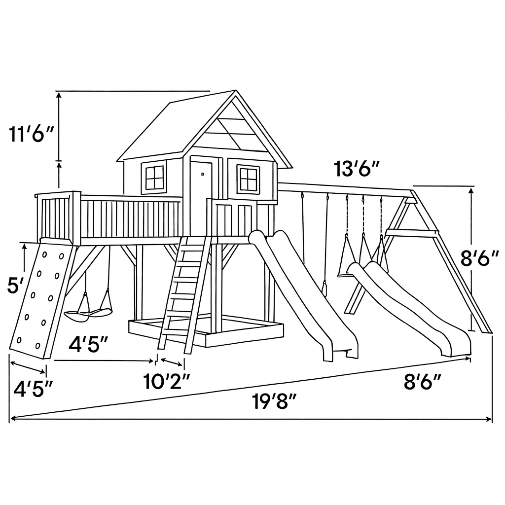 Premium Kids Wooden Playground with Dual Slides, Swings & Adventure Playhouse
