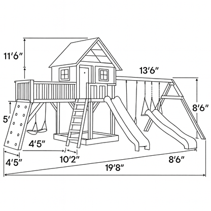 Premium Kids Wooden Playground with Dual Slides, Swings & Adventure Playhouse