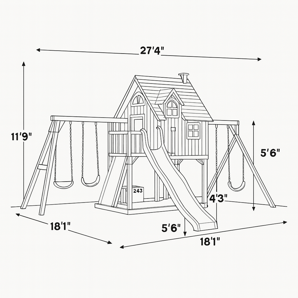 Outdoor Wooden Swing Set with Climbing Wall, Swings & Slides – Large Playhouse Design