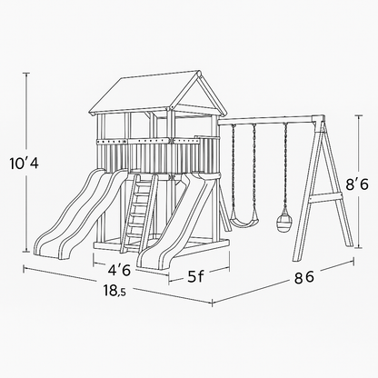 Children’s Wooden Playset – Outdoor Backyard Swings, Slides & Playhouse Combo