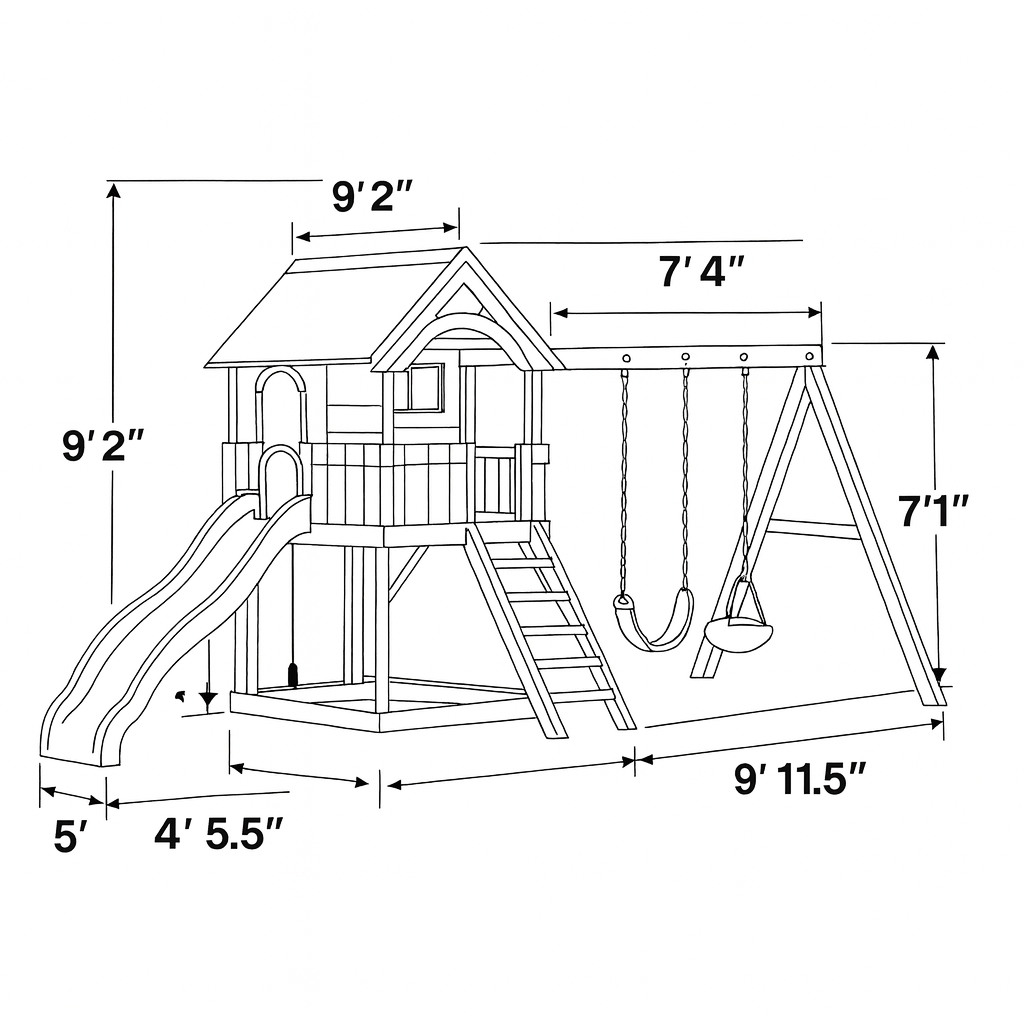 Backyard Wooden Playset – Swing Set with Slide, Rock Wall & Playhouse Combo