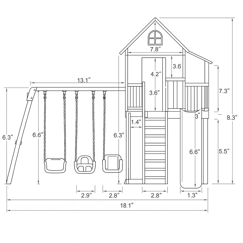 All-in-One Wooden Playset with Playhouse, Double Slides & Swings for Kids