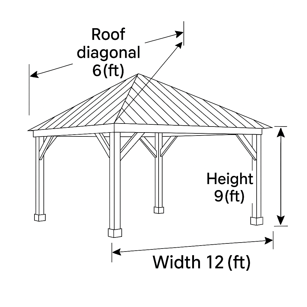 12x12 Wooden Gazebo with Metal Roof | Outdoor Pavilion for Patio, Garden & Poolside Lounge