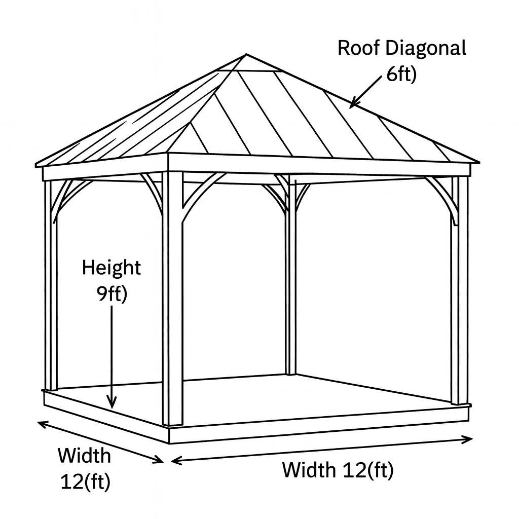 12x12 Wooden Gazebo with Steel Roof | Outdoor Pavilion for Patio, Garden & Poolside Lounge