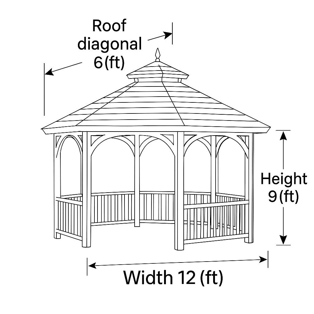 12x12 Wooden Octagon Gazebo with Railings & Shingle Roof | Outdoor Pavilion for Garden, Patio & Backyard