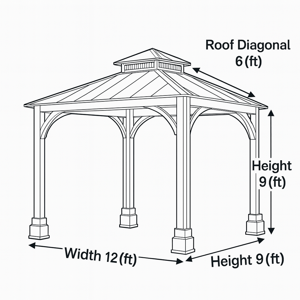 12x12 Wooden Gazebo with Steel Roof | Outdoor Pavilion for Patio, Garden & Poolside Living