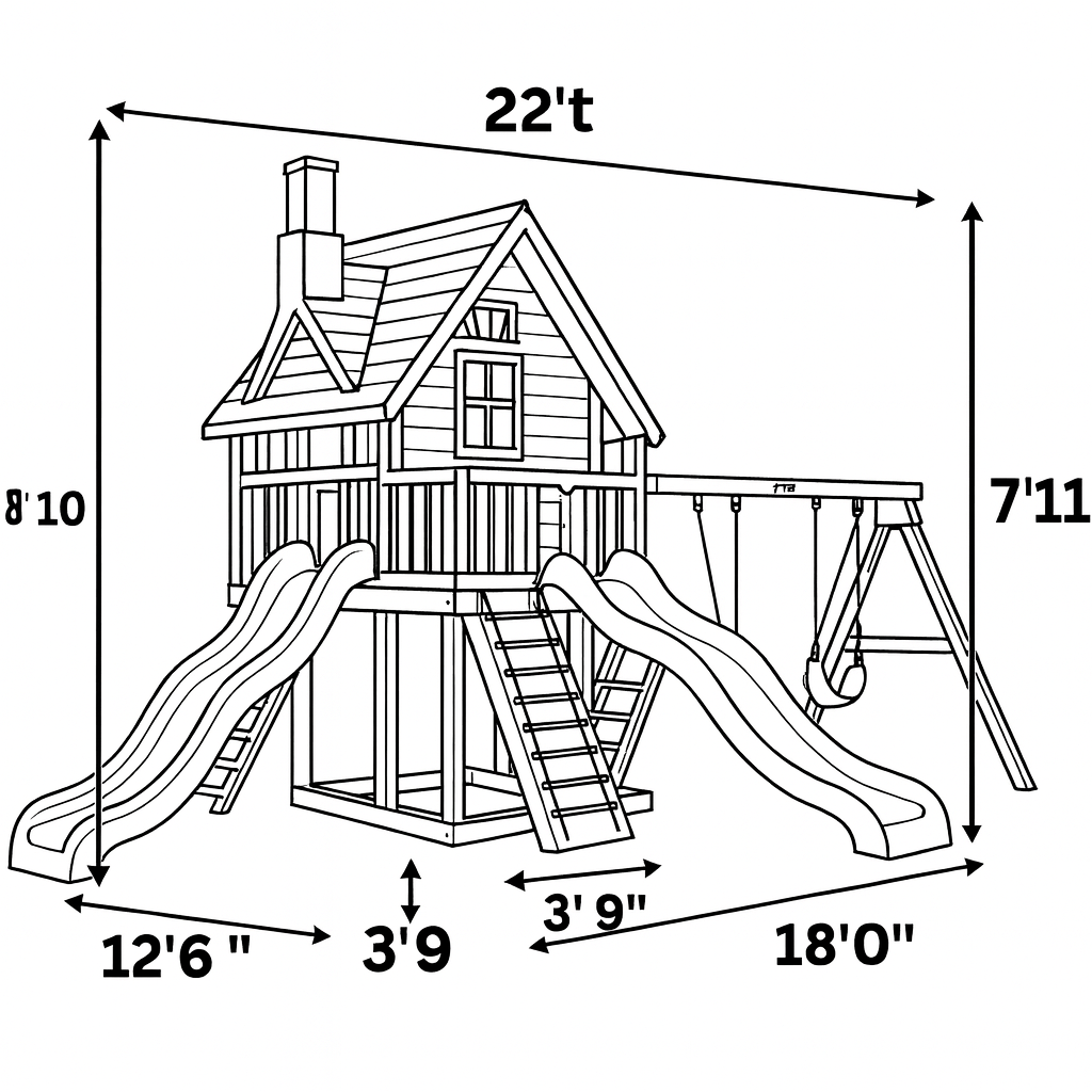 Large Wooden Swing Set with Dual Slides & Playhouse – Backyard Outdoor Playground (22 ft)