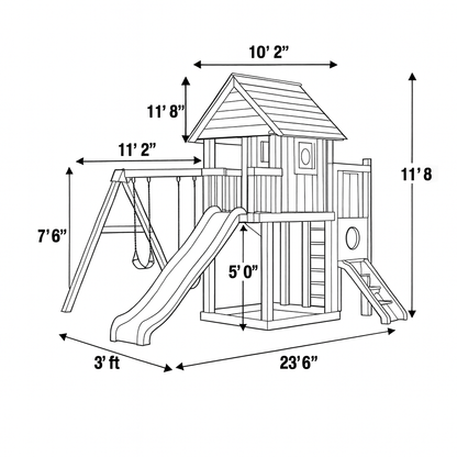 Large Wooden Swing Set with Playhouse, Slide & Swings – Outdoor Backyard Playground (23.6 ft)