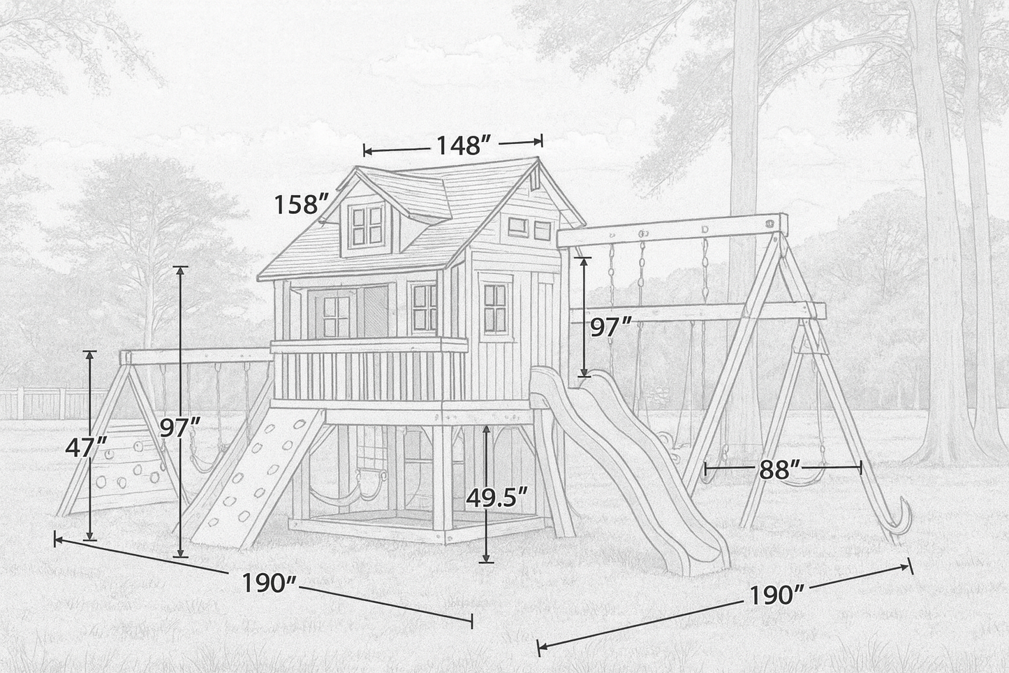 Large Wooden Swing Set for Backyard – Playhouse, Swings & Double Slides Included