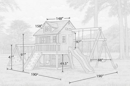Large Wooden Swing Set for Backyard – Playhouse, Swings & Double Slides Included
