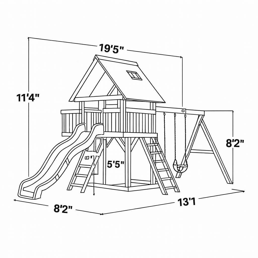 Backyard Wooden Swing Set with Double Slide, Swings & Playhouse – Outdoor Kids Playground