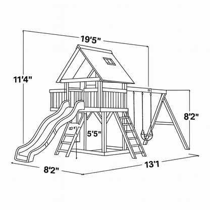 Backyard Wooden Swing Set with Double Slide, Swings & Playhouse – Outdoor Kids Playground