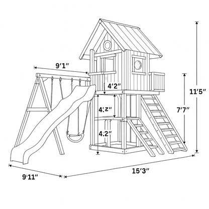 Multi-Activity Swing Set with Slides, Climbing Features & Playhouse for Kids
