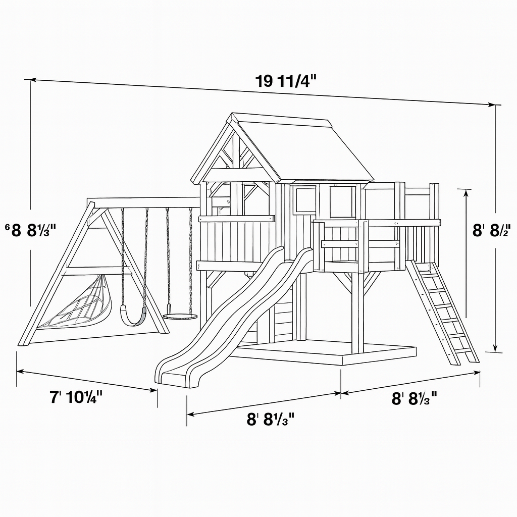 Backyard Playhouse Swing Set with Double Slides, Monkey Bars & Swings