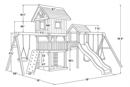 Outdoor Wooden Playground with Swings, Slides & Climbing Wall for Kids