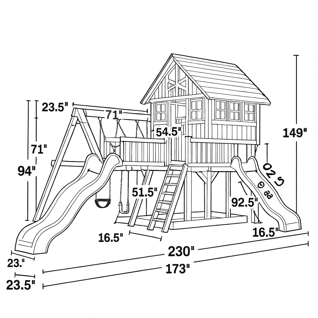 Kids Wooden Swing Set with Rock Wall, Slides & Swing Seats – Outdoor Playset