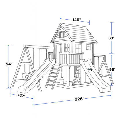 Large Outdoor Swing Set with Playhouse, Double Slides & 3 Swings
