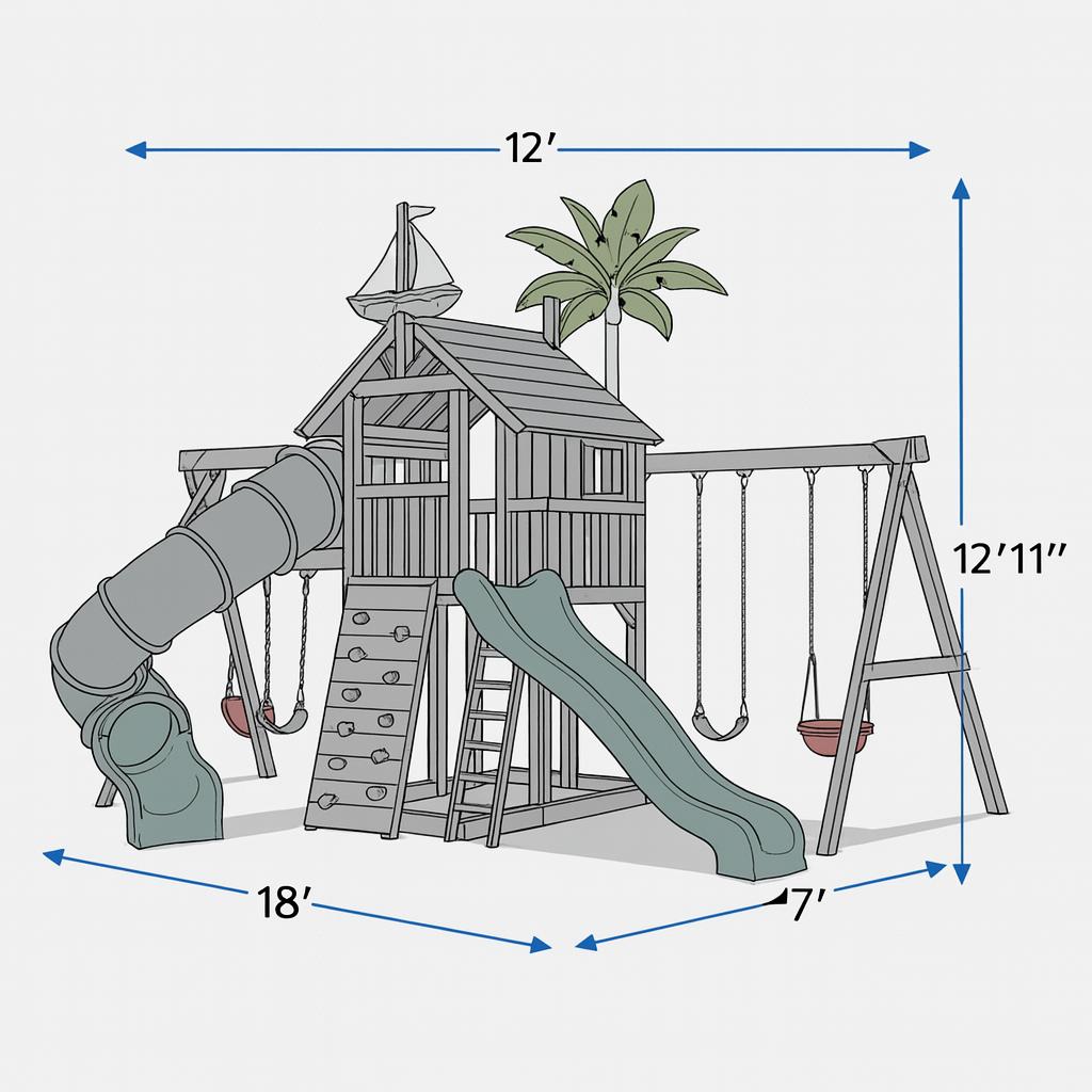 Premium Wooden Swing Set with Dual Slides, Playhouse Deck & Multiple Swings
