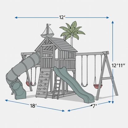 Premium Wooden Swing Set with Dual Slides, Playhouse Deck & Multiple Swings