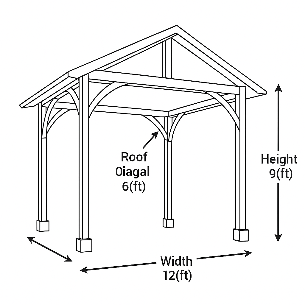 12x12 Wooden & Steel Gazebo with Gable Roof | Outdoor Pavilion for Patio, Garden & Poolside