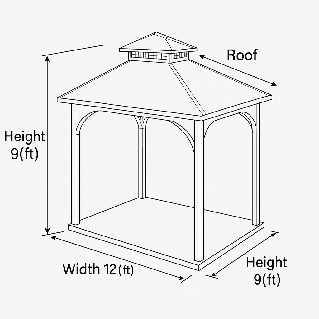 12x12 Wooden Outdoor Gazebo with Metal Roof | Backyard Pavilion for Patio, Garden & Poolside Dining