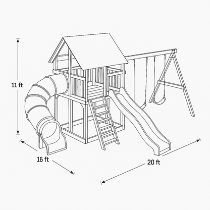 All-in-One Wooden Swing Set with Playhouse & Double Slides – Perfect Backyard Playground