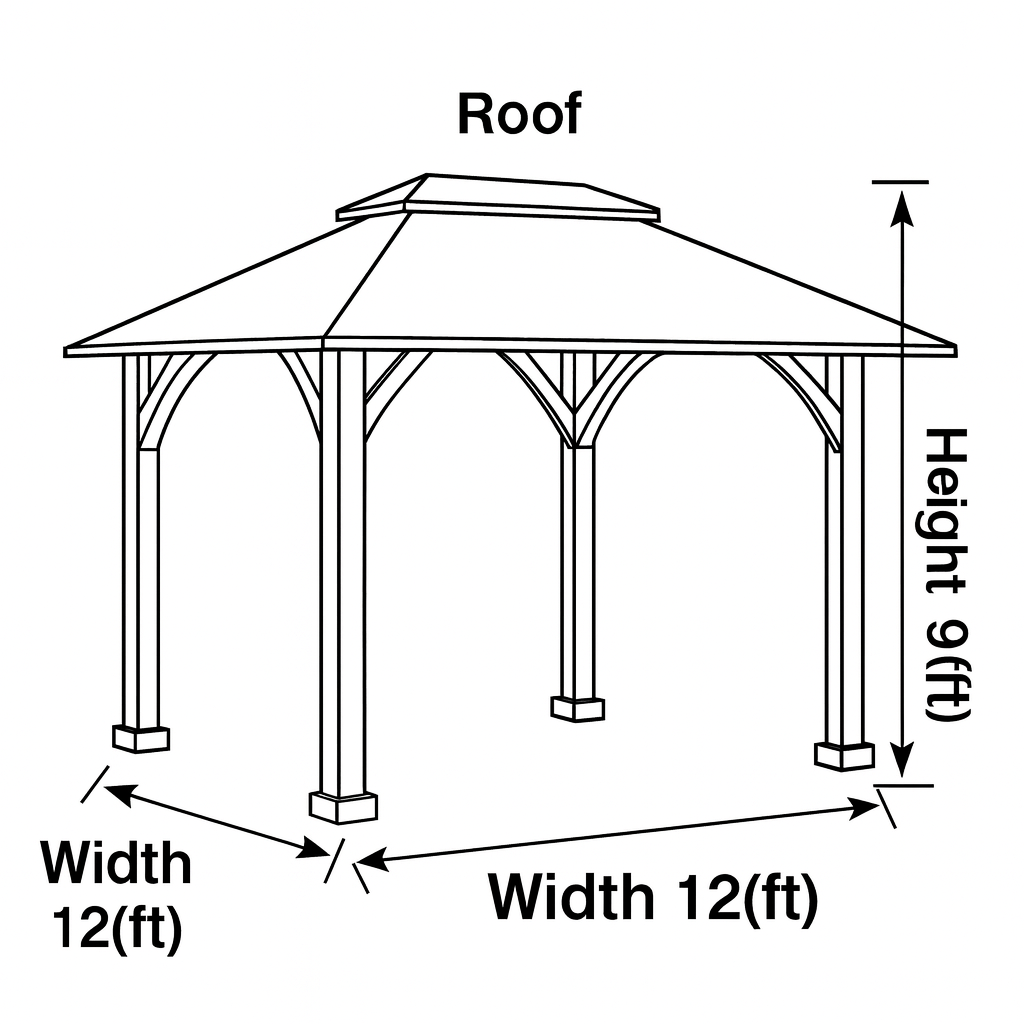 12x12 Wooden Outdoor Gazebo with Curtains & Metal Roof | Garden Pavilion for Patio, Poolside & Backyard