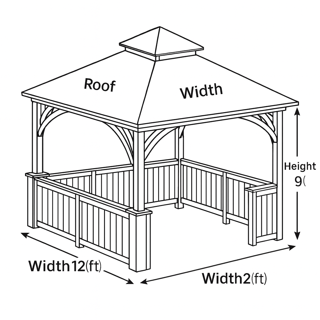 12x12 Wooden Gazebo with Privacy Walls & Metal Roof | Outdoor Pavilion for Patio, Garden & Backyard