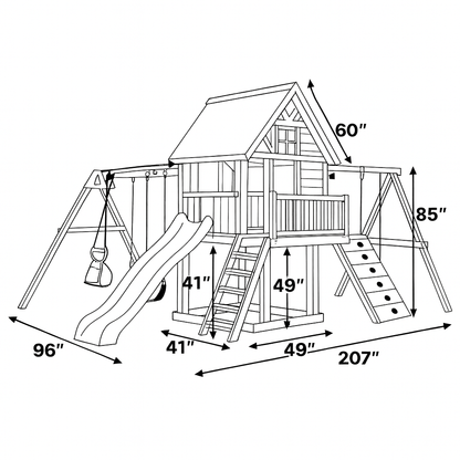 Kids Outdoor Playhouse Tower – Wooden Swing Set with Slide & Sandbox