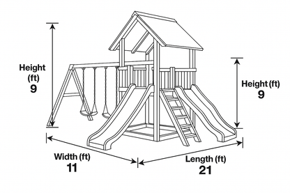 Deluxe Wooden Swingset with Double Wave Slides & Clubhouse Tower