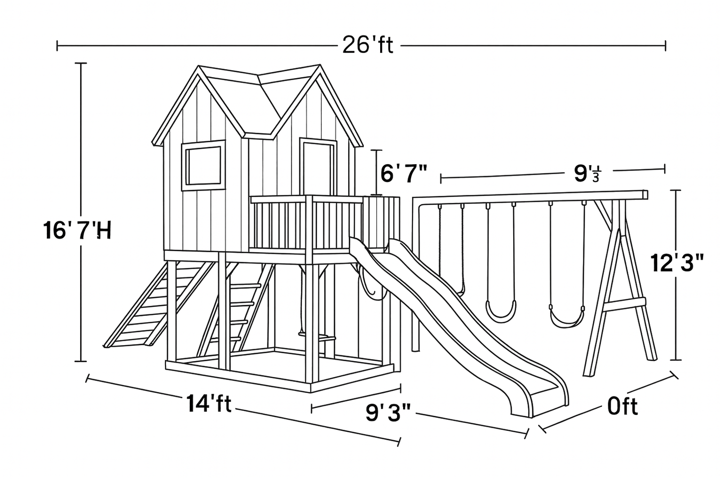 Wooden Outdoor Playground with Swings, Sandbox & Slide – Kids Backyard Playhouse