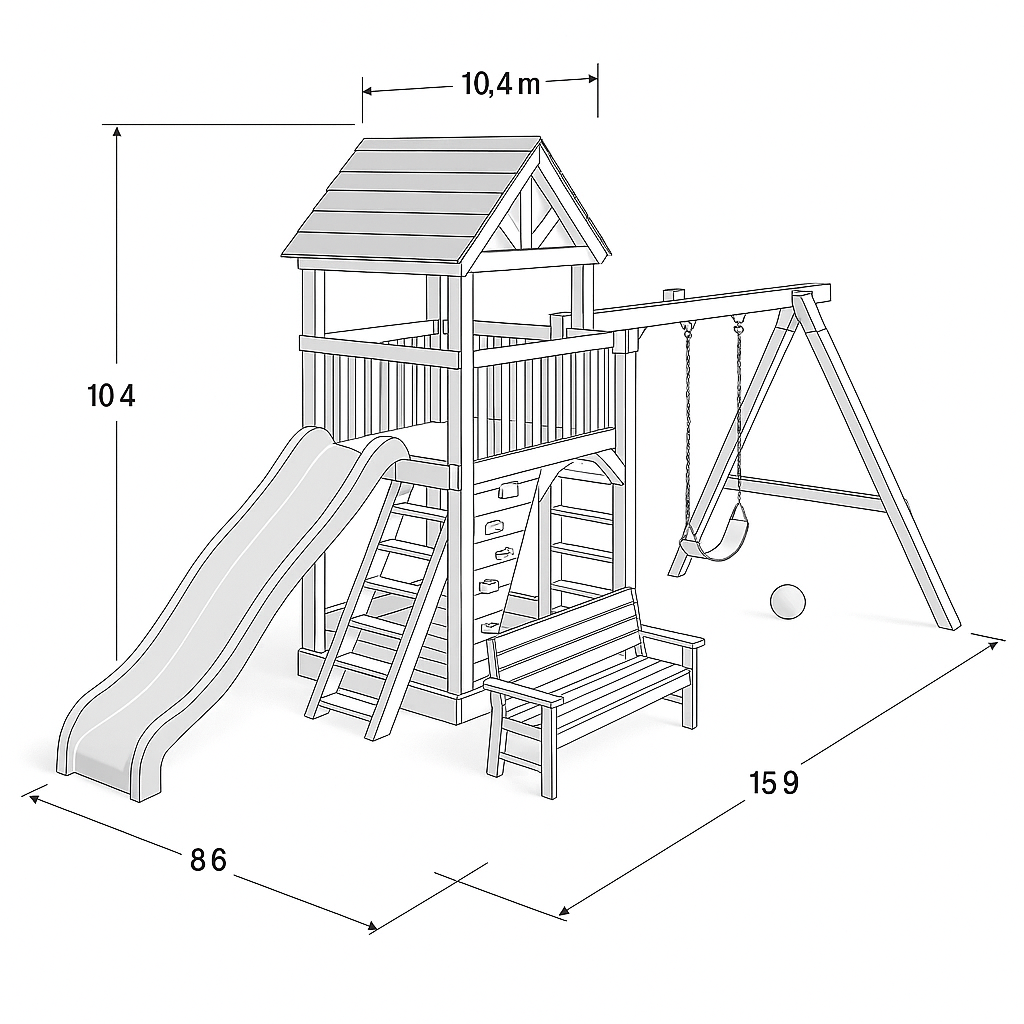 Family Backyard Swing Set with Large Wooden Structure, Swings & Adventure Tower